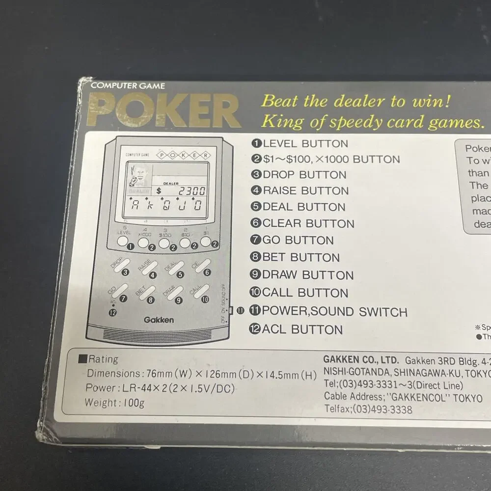 Vintage Poker Game Gakken Computer Electronic Made in‎ Japan Box Instructions